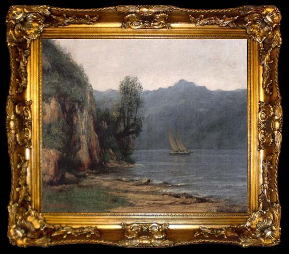 framed  Gustave Courbet landscape with lake geneva, ta009-2